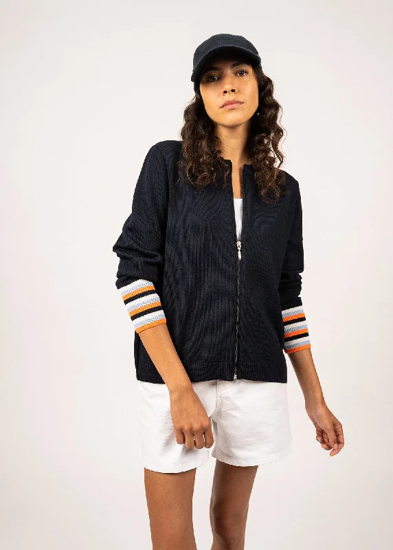 Boho-style sweatersCOUTANCES - Full-Zip Wool Cardigan With Striped Cuffs (NAVY / MULTICO) Boho-style sweaters