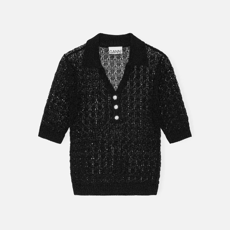 Patagonia sweatersGanni Shiny Pointelle Knit Polo - Black Patagonia sweaters