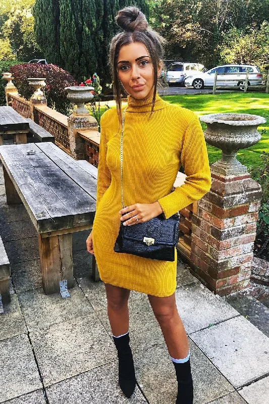 Date night mini dressesMustard Rib Bodycon Turtle Neck Mini Dress - Tesia Date night mini dresses