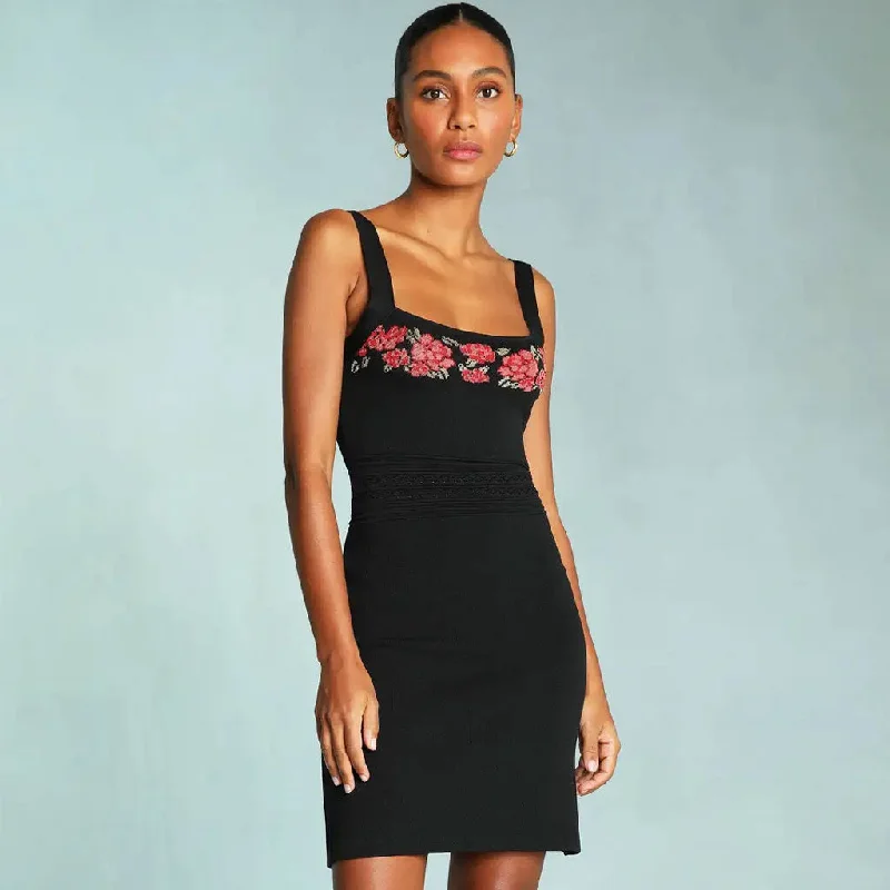 Clubbing mini dressesVintage Square Neck Embroidered Knit Tank Mini Dress - Black Clubbing mini dresses