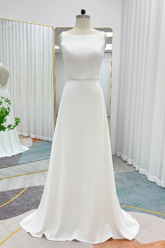 Sequin wedding dressesA-Line Sweep-Brush Train Stretch Satin Wedding Dress CW3292 Long Sleeve Gown