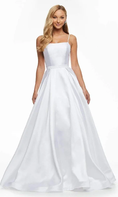 Chic wedding dressesAshley Lauren - 11095 Square Neck A-line Minimalist Gown Floral Wedding Gown