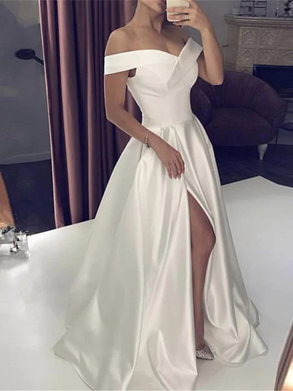 Vera Wang wedding dressesOff-the-Shoulder Backless A-Line Wedding Dresses Boho Chic Gown