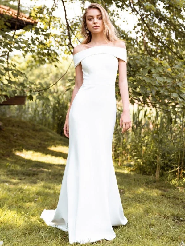 A-line wedding dressesWhite Simple Wedding Dress Bateau Neck Sleeveless Natural Waist Backless Satin Fabric Long Mermaid Bridal Gowns Princess Bridal Dress