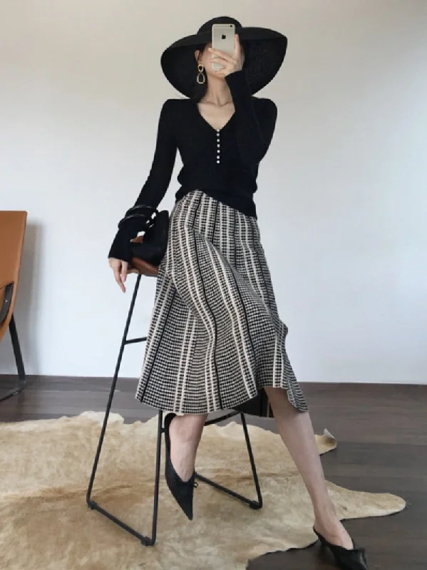 Fashionable unclassified skirtsWool Striped Plaid High Waist Skirt Fashionable unclassified skirts