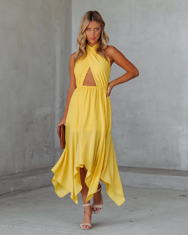 Preppy midi dressesMarisol Halter Cutout Midi Dress - Sunny Yellow Preppy midi dresses