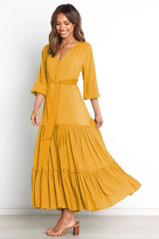 Lightweight midi dresses for hot weatherMira Swiss Dot Embroidered Midi Dress - Mustard Lightweight midi dresses for hot weather