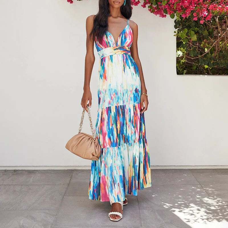 Spring midi dressesWaterdrop Tiered Shimmer Midi Dress - Blue Multi Spring midi dresses