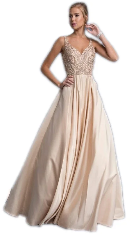 A-line party dressesTrevi Collection - Sleeveless Embellished V-neck A-line Prom Gown Tiered party dresses