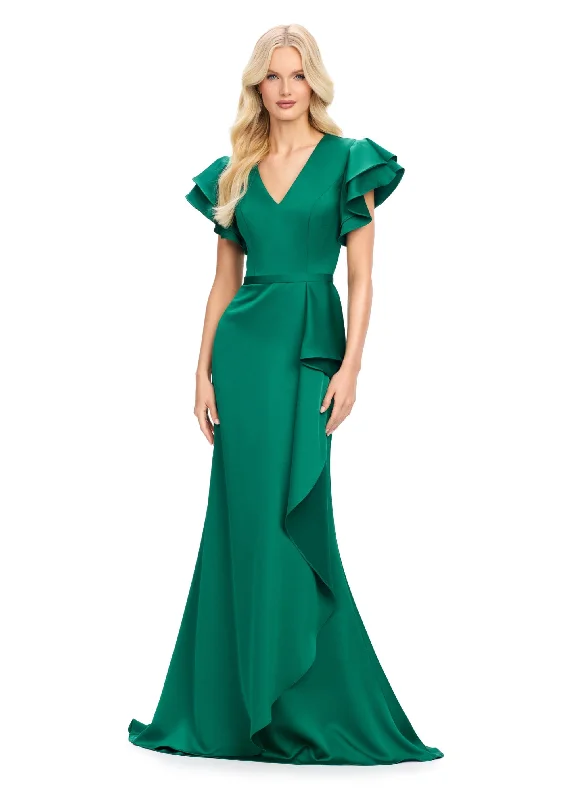 Holiday unclassified dressesAshley Lauren 11737 - V-Neck Ruffle Draped Evening Gown Holiday unclassified dresses