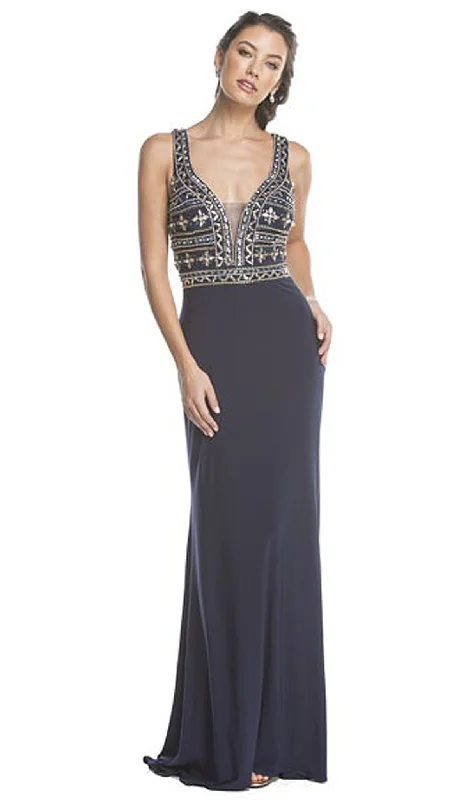 Halter unclassified dressesAspeed Design - Plunging Embellished Evening Gown Halter unclassified dresses