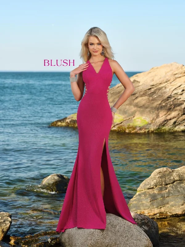 Formal unclassified dressesBlush Prom 20533 Magenta Shimmer Stretch Knit Dress with Slit - Size 10 Formal unclassified dresses