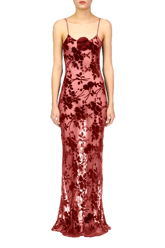 Metallic unclassified dressesBurgundy Burnout Velvet Slip With Silk Flower Pin Metallic unclassified dresses