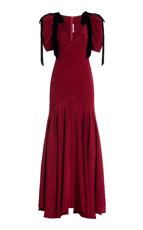 Trendy new unclassified dressesBurgundy Silk Crepe Bias Dress With Velvet Ribbon Bow Details Trendy new unclassified dresses