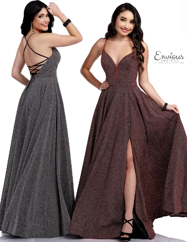 Fall unclassified dressesENVIOUS Couture 1623 Metallic Silver A-Line Dress with Slit  - Size 10 Fall unclassified dresses