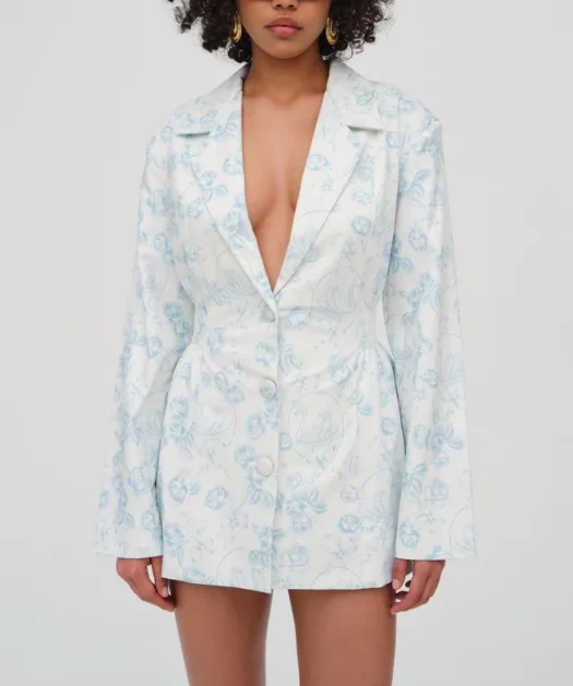 One-shoulder unclassified dressesFor Love & Lemons Chantal Blazer Dress - White/Blue One-shoulder unclassified dresses