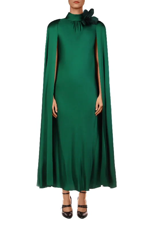 Off-shoulder unclassified dressesGreen Silk Satin Cape Dress with Flower Off-shoulder unclassified dresses