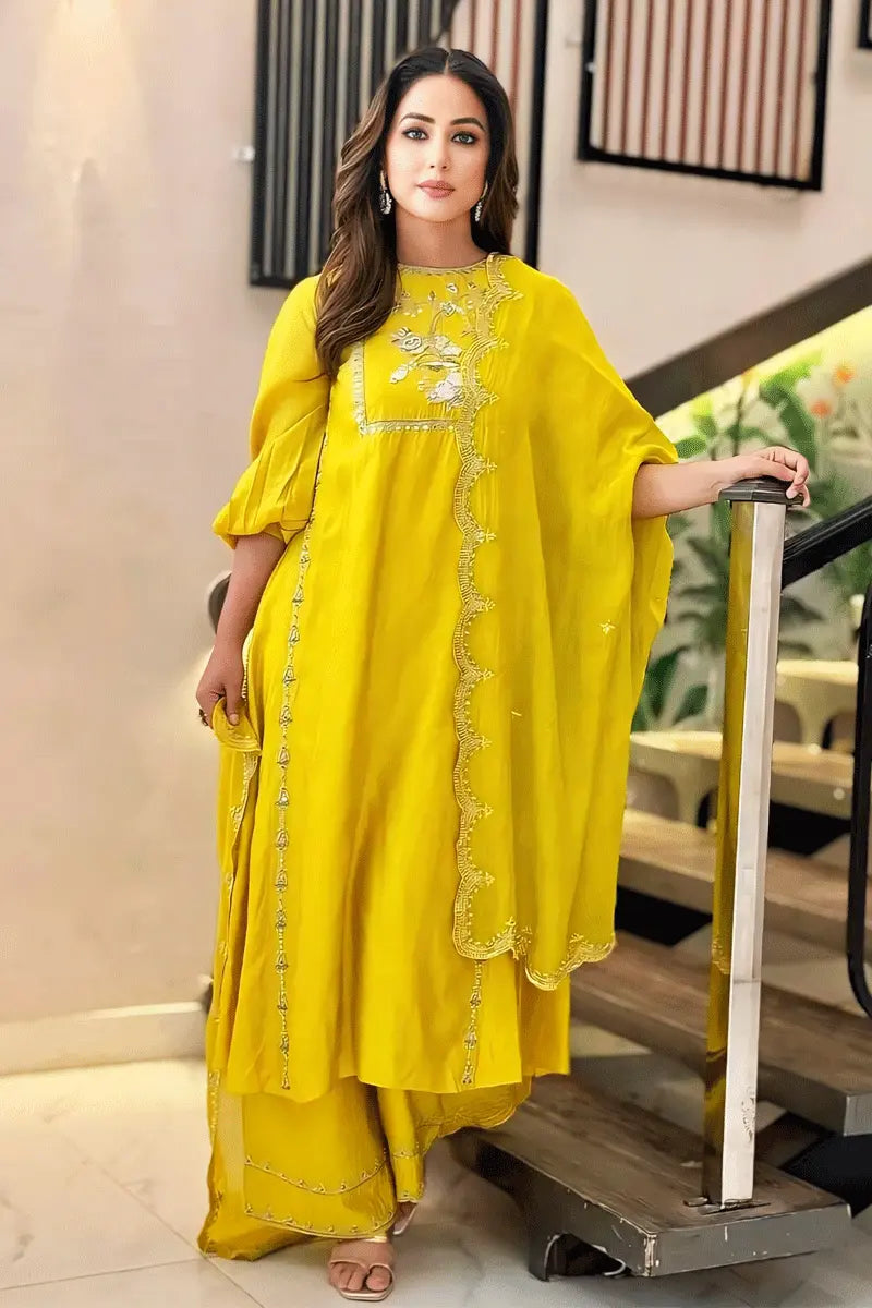 Petite unclassified dressesHeena Khan Yellow Color Sharara Dress For Haldi Function Petite unclassified dresses