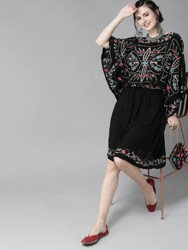 Ruched unclassified dressesIshin Women's Cotton Black Embroidered Kaftan Dress Ruched unclassified dresses