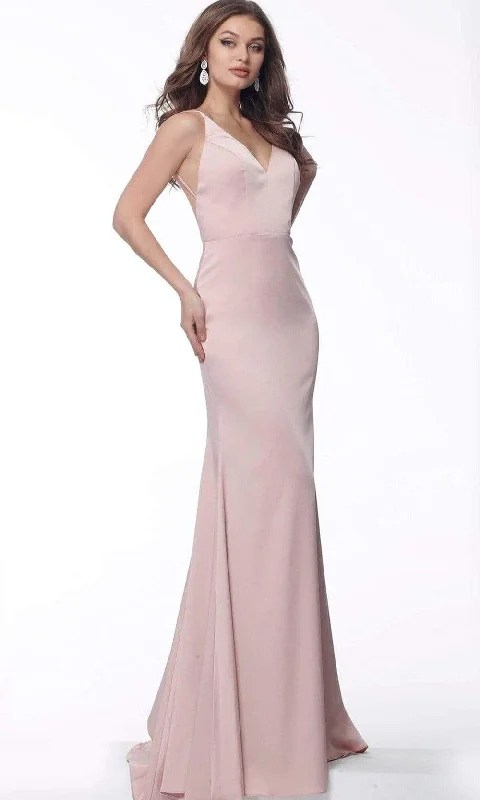 Lace unclassified dressesJovani 66682 - V-Neck Backless Satin Evening Gown Lace unclassified dresses