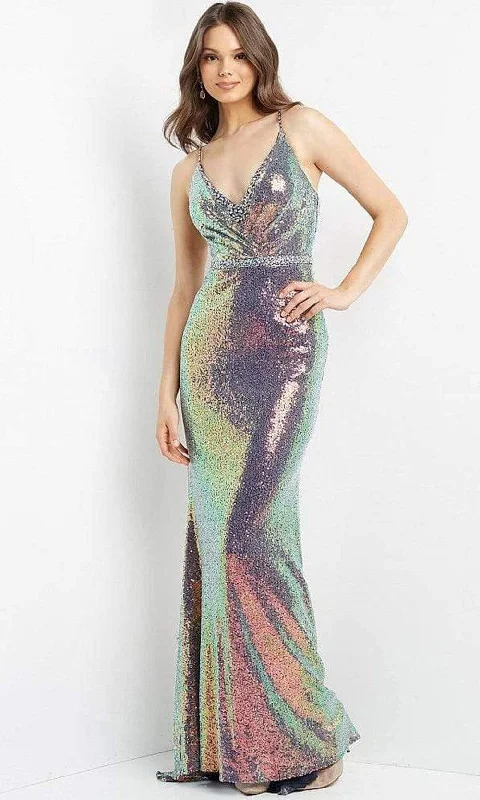 Monochrome unclassified dressesJVN by Jovani  JVN06391 - Holographic V Neck Gown Monochrome unclassified dresses