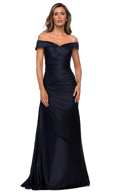 Halter unclassified dressesLa Femme 28103SC - Off Shoulder Ruched Satin Gown Halter unclassified dresses