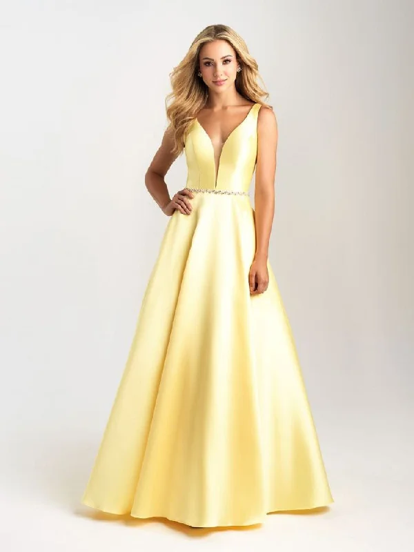 Chiffon unclassified dressesMadison James 20-357 Yellow V-Neck Mikado Ballgown - Size 4 Chiffon unclassified dresses