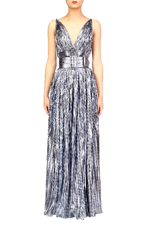 Street style unclassified dressesPleated Light Blue Metallic Lamé Halter Gown with Belt Street style unclassified dresses