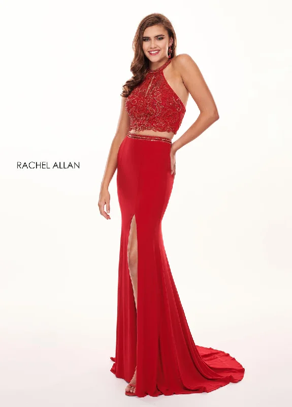 Casual unclassified dressesRachel Allan 6641 Red Fitted 2 Piece Dress with Slit Casual unclassified dresses