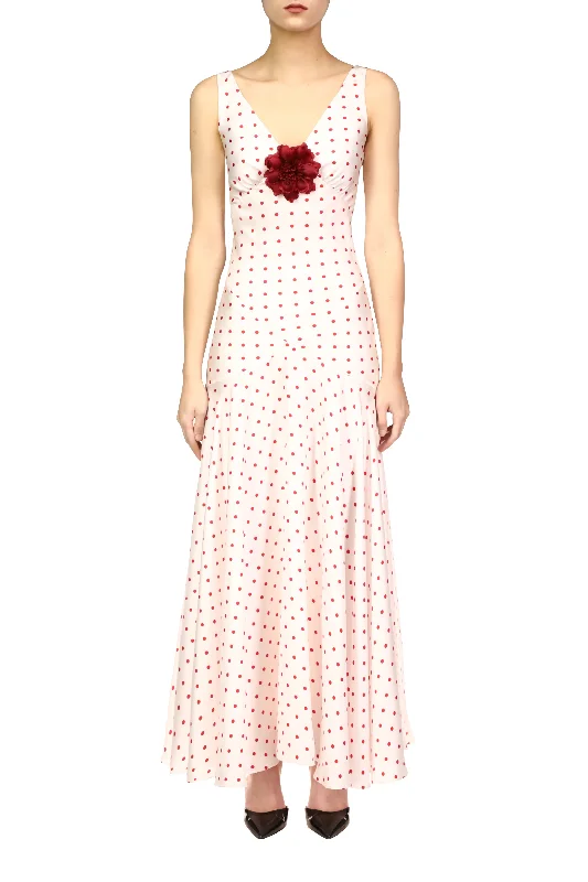 Corset unclassified dressesRed Polka Dot Silk Twill Bias Dress With Flower Detail Corset unclassified dresses