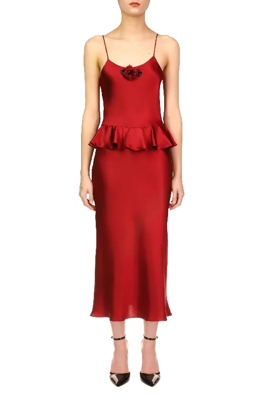 Cocktail unclassified dressesRed Silk Satin Bias Slip Dress With Peplum Cocktail unclassified dresses