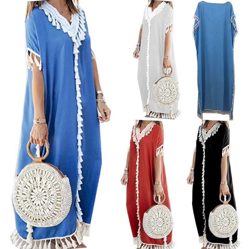 Vacation unclassified dressesSexy V-neck Tassel Bohemia Dresses Vacation unclassified dresses