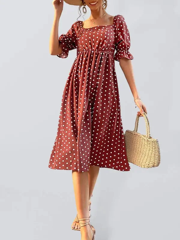 Elegant evening unclassified dressesBlue Zone Planet |  Square Neck Vintage Ruffle High Waist Polka Dot Dress Elegant evening unclassified dresses