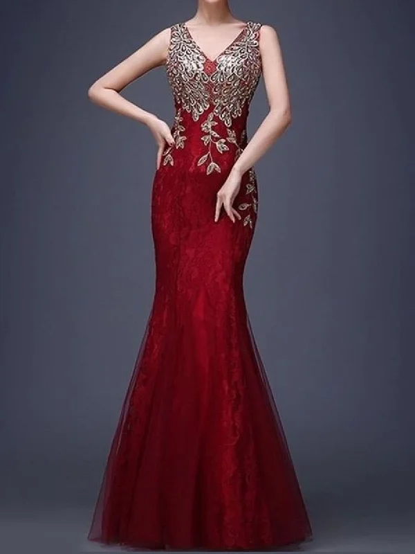 Holiday unclassified dressesV-Neck Applique Mermaid Evening Dress Holiday unclassified dresses