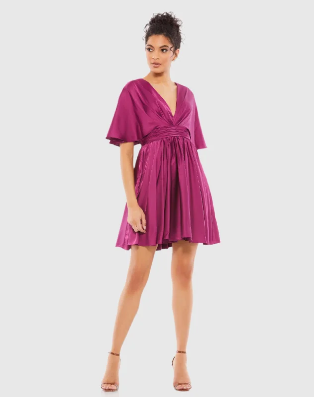 Purple Satin Flowy Cape Sleeve Mini Dress - FINAL SALE Mini Skirt Trend