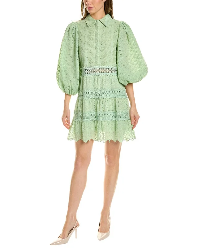 alice + olivia Blakesley Eyelet Mini Dress Long-sleeve Mini Skirt