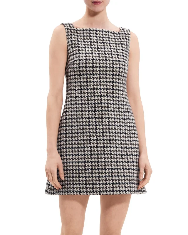 Theory High Square Neck Wool Mini Dress Button-front Mini Skirt