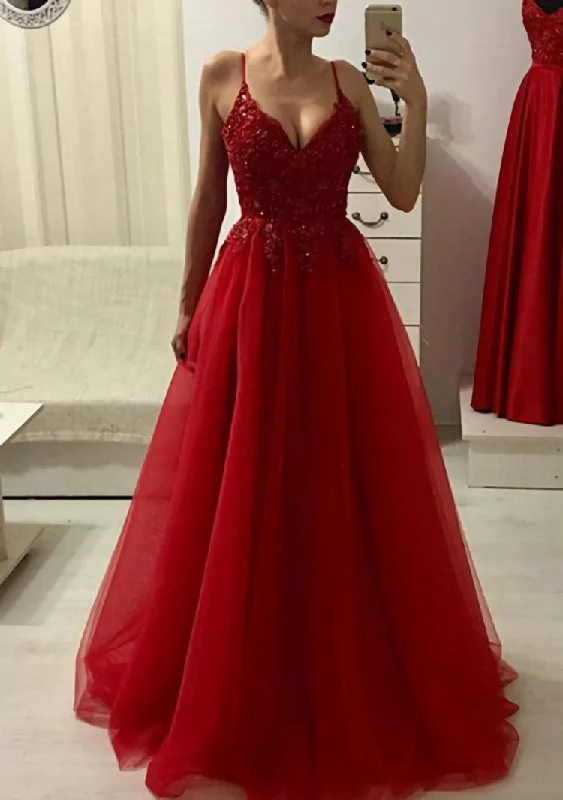 A-line/Princess V Neck Sleeveless Long/Floor-Length Corset Prom Dress With Appliqued Beading outfit Elegant Maxi Skirt