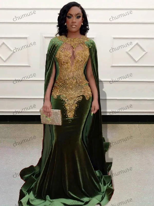 Custom Made Mermaid Long Prom Dresses with Cape Boho Chic Maxi