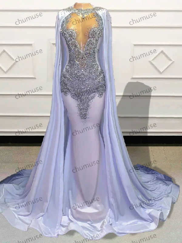 Luxury Mermaid Long Prom Dresses with Cape Printed Long Skirt