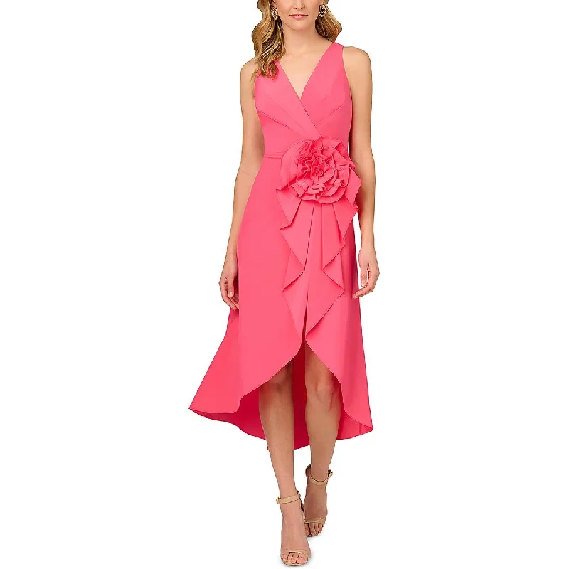 Womens Below Knee Rosette Midi Dress Long Midi Skirt