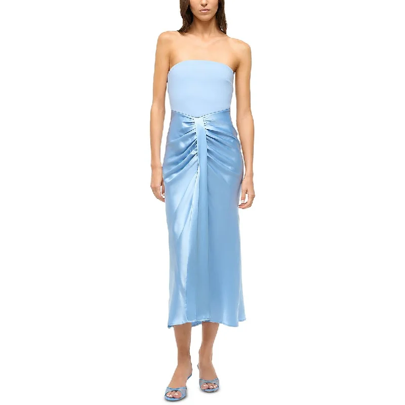 Womens Bow Strapless Midi Dress Wool Midi Skirt