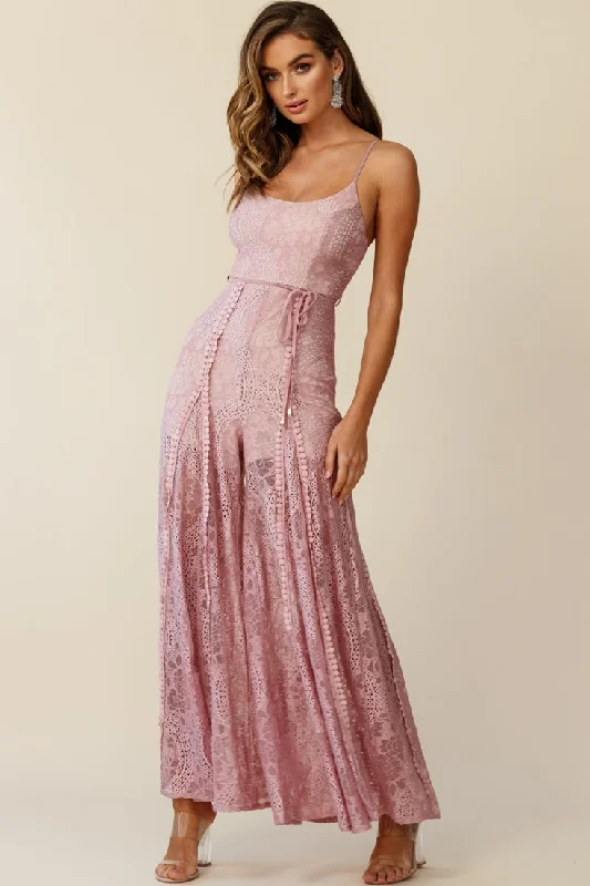 Palm Springs Lace Jumpsuit Blush Pink Layered Lace Dress